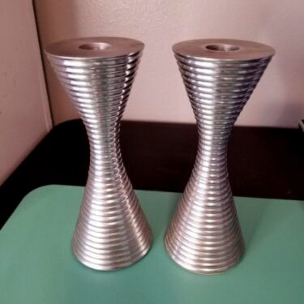 Pair of Partylite Orbit Aluminum Candlestick Holders Modern